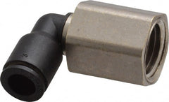 Legris - 1/4" OD, 1/4 NPT, Nylon/Nickel Plated Brass Push-to-Connect Female Elbow - 290 Max psi - Exact Tooling