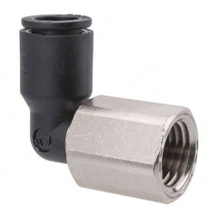 Legris - 5/16" OD, 1/4 NPT, Nylon/Nickel Plated Brass Push-to-Connect Female Elbow - 290 Max psi - Exact Tooling