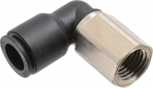 Legris - 3/8" OD, 1/4 NPT, Nylon/Nickel Plated Brass Push-to-Connect Female Elbow - 290 Max psi - Exact Tooling