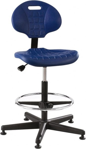 Bevco - 21 to 31" High Adjustable Height Swivel Stool - 27" Wide x 27" Deep, Polyurethane Seat, Blue - Exact Tooling