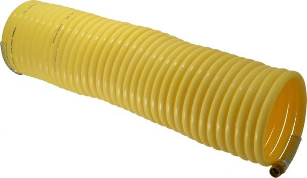 Coilhose Pneumatics - Coiled & Self-Storing Hose; Inside Diameter (Inch): 3/8 ; Material: Nylon ; Fitting Type: Male Swivel x Male Swivel ; Length (Feet): 50 ; Thread Size: 3/8 ; Color: Yellow - Exact Tooling