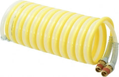 Coilhose Pneumatics - 1/4" ID, 1/4 Thread, 12' Long, Yellow & Natural Nylon Coiled & Self Storing Hose - 185 Max psi, Male Swivel x Male Swivel - Exact Tooling
