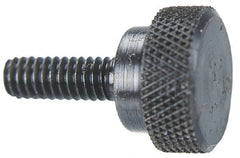 Morton Machine Works - #4-40 Knurled Shoulder Grade C-12L14 Steel Thumb Screw - 11/16" OAL, 3/8" Head Diam x 3/16" Head Height, Black Oxide Finish - Exact Tooling