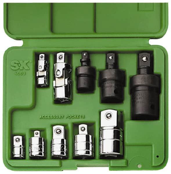 SK - 9 Piece Universal & Socket Adapter Set - 1/4F x 3/8M, 3/8F x 1/4M, 3/8F x 1/2M, 1/2F x 3/8M, 1/2F x 3/4M" 1/4, 3/8 & Impact 1/4, 3/8, 1/2" - Exact Tooling
