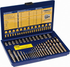 Irwin Hanson - 35 Piece Spiral Flute Screw Extractor & Drill Set - Screw Range 1/8 to 1/2" - Exact Tooling