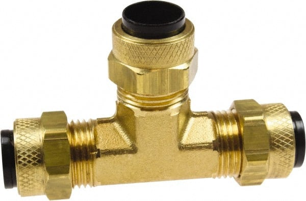 Coilhose Pneumatics - 3/8 x 1/4" OD, Brass Union Tee - Comp x Comp x Comp Ends - Exact Tooling