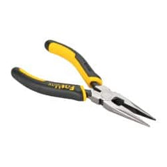 Stanley - 6-1/2" OAL, 2" Jaw Length x 11/16" Jaw Width, Long Nose Side Cutting Pliers - Serrated Jaw, Standard Head, Bi-Material Cushion Grip Handles - Exact Tooling