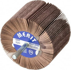 Merit Abrasives - 3" Diam x 2" Face Width, Extra Fine Ceramic Alumina Coated Mounted Flap Wheel - 1/4" Shank Mount, 320 Grit, 20,000 Max RPM - Exact Tooling