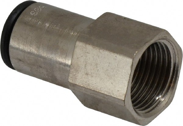 Legris - 10mm Outside Diam, 3/8 BSPP, Nickel Plated Brass Push-to-Connect Tube Female Connector - 290 Max psi - Exact Tooling