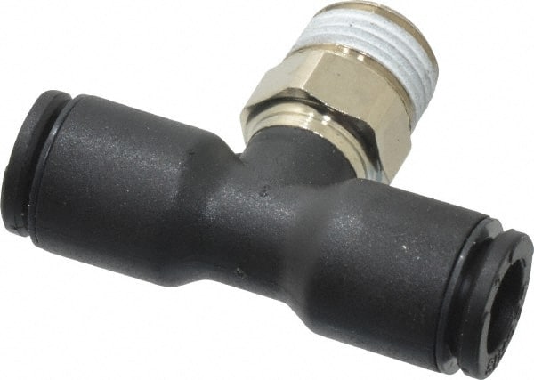 Legris - 6mm OD, 1/8 BSPT, Nylon/Nickel Plated Brass Push-to-Connect Male Branch Tee - 290 Max psi - Exact Tooling