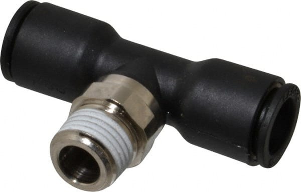 Legris - 10mm OD, 1/4 BSPT, Nylon/Nickel Plated Brass Push-to-Connect Male Branch Tee - 290 Max psi - Exact Tooling