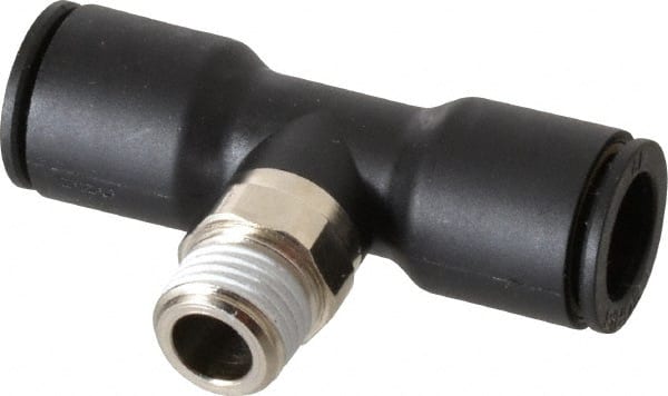 Legris - 12mm OD, 1/4 BSPT, Nylon/Nickel Plated Brass Push-to-Connect Male Branch Tee - 290 Max psi - Exact Tooling