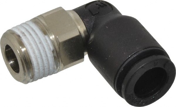 Legris - 6mm OD, 1/8 BSPT, Nylon/Nickel Plated Brass Push-to-Connect Male Elbow - 290 Max psi - Exact Tooling