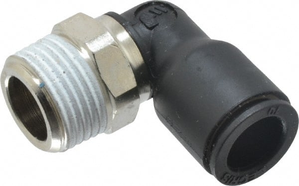 Legris - 10mm OD, 3/8 BSPT, Nylon/Nickel Plated Brass Push-to-Connect Male Elbow - 290 Max psi - Exact Tooling