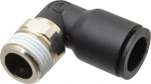 Legris - 12mm OD, 3/8 BSPT, Nylon/Nickel Plated Brass Push-to-Connect Male Elbow - 290 Max psi - Exact Tooling