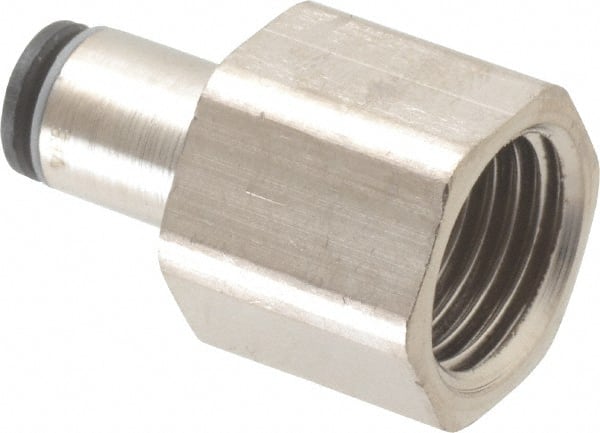 Legris - 4mm Outside Diam, 1/4 BSPP, Nickel Plated Brass Push-to-Connect Tube Female Connector - 290 Max psi - Exact Tooling