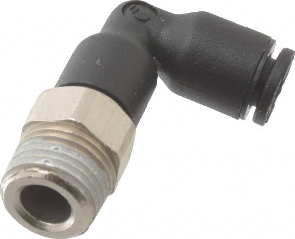 Legris - 4mm OD, 1/8 BSPP, Nylon/Nickel Plated Brass Push-to-Connect Extended Male Elbow - 290 Max psi - Exact Tooling