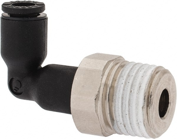 Legris - 4mm OD, 1/4 BSPP, Nylon/Nickel Plated Brass Push-to-Connect Extended Male Elbow - 290 Max psi - Exact Tooling