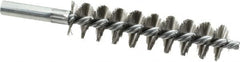 Schaefer Brush - 4" Brush Length, 15/16" Diam, Double Stem, Single Spiral Tube Brush - 6-1/4" Long, Stainless Steel, 12-24 Female Connection - Exact Tooling