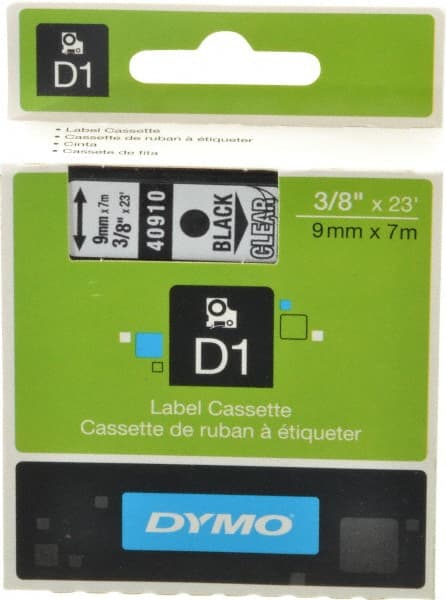 Dymo - 276" Long, Black Tape Cassette - 3/8" Wide, 23' Long - Exact Tooling