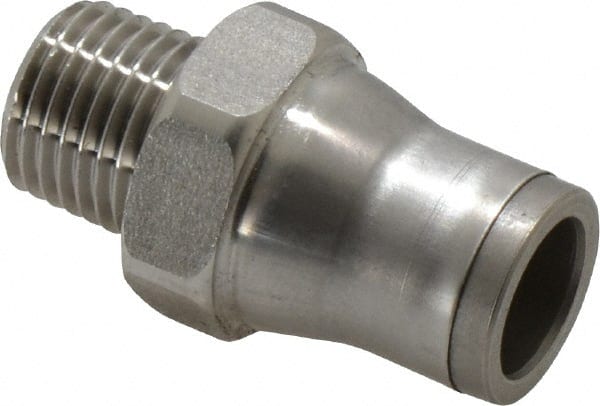 Legris - 10mm Outside Diam, 1/4 BSPT, Stainless Steel Push-to-Connect Male Connector - 435 Max psi, Tube to Male BSPT Connection, FKM O-Ring - Exact Tooling