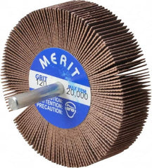 Merit Abrasives - 3" Diam x 3/4" Face Width, Fine Ceramic Alumina Coated Mounted Flap Wheel - 1/4" Shank Mount, 120 Grit, 20,000 Max RPM - Exact Tooling
