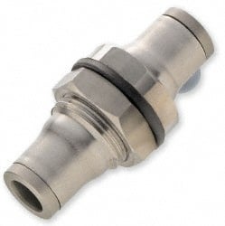 Legris - 6mm Outside Diam, Stainless Steel Push-to-Connect Bulkhead Union - 435 Max psi, FKM O-Ring, Tube to Tube - Exact Tooling