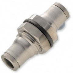 Legris - 6mm Outside Diam, Stainless Steel Push-to-Connect Bulkhead Union - 435 Max psi, FKM O-Ring, Tube to Tube - Exact Tooling