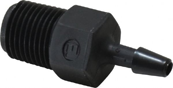 Made in USA - 1/8" Barb, 1/8, Nylon Single Barbed Tube Adapter - Black, Male - Exact Tooling