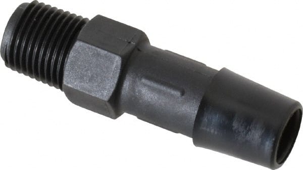 Made in USA - 3/8" Barb, 3/8, Nylon Single Barbed Tube Adapter - Black, Male - Exact Tooling
