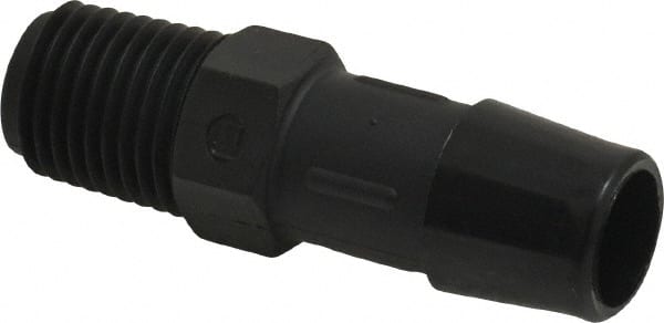 Made in USA - 1/2" Barb, 1/2, Nylon Single Barbed Tube Adapter - Black, Male - Exact Tooling