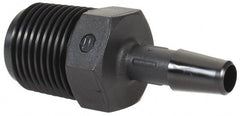 Made in USA - 1/4" Barb, 1/4, Nylon Single Barbed Tube Adapter - Black, Male - Exact Tooling