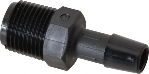 Made in USA - 3/8" Barb, 3/8, Nylon Single Barbed Tube Adapter - Black, Male - Exact Tooling