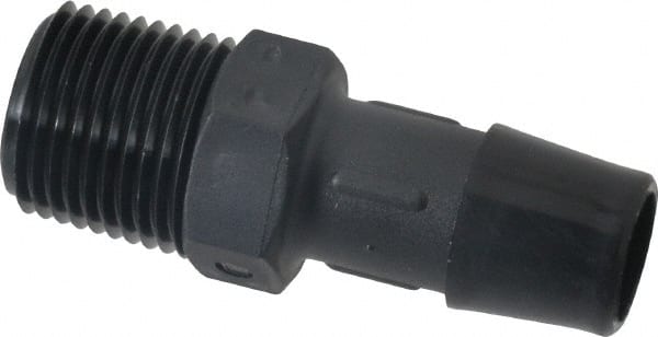 Made in USA - 1/2" Barb, 1/2, Nylon Single Barbed Tube Adapter - Black, Male - Exact Tooling