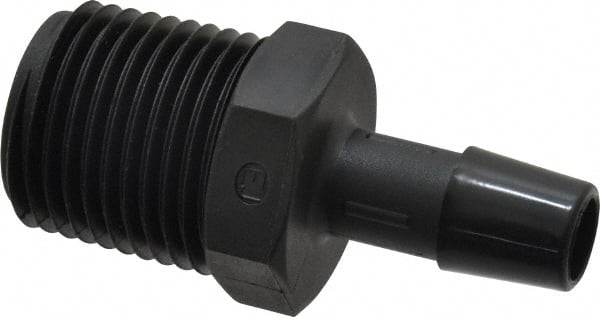 Made in USA - 3/8" Barb, 3/8, Nylon Single Barbed Tube Adapter - Black, Male - Exact Tooling