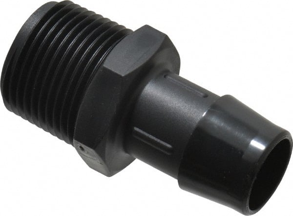 Made in USA - 3/4" Barb, 3/4, Nylon Single Barbed Tube Adapter - Black, Male - Exact Tooling