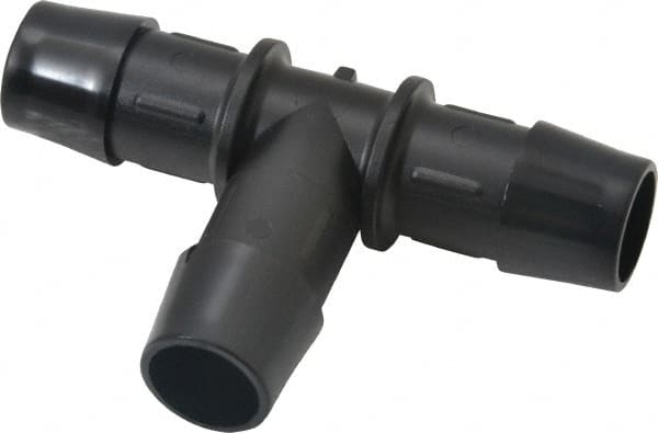 Made in USA - 5/8" Barb, Nylon Single Barbed Tube Tee - Black - Exact Tooling