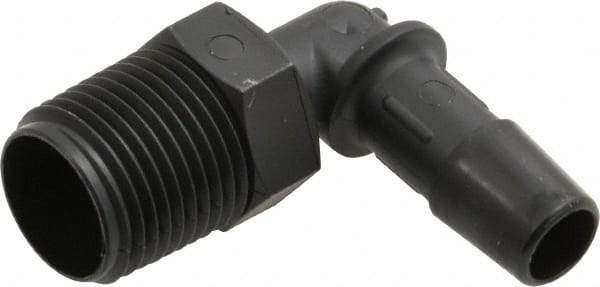 Made in USA - 3/8" Barb, 3/8, Nylon Single Barbed Tube Elbow - Black, Male - Exact Tooling