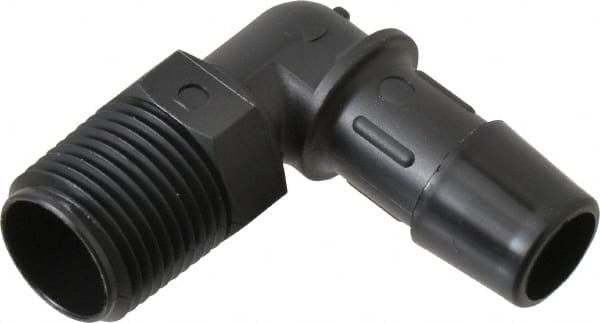 Made in USA - 1/2" Barb, 1/2, Nylon Single Barbed Tube Elbow - Black, Male - Exact Tooling