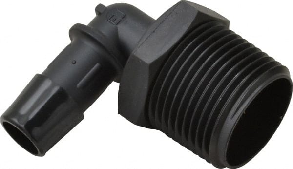 Made in USA - 1/2" Barb, 1/2, Nylon Single Barbed Tube Elbow - Black, Male - Exact Tooling