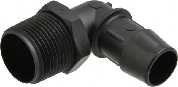 Made in USA - 3/4" Barb, 3/4, Nylon Single Barbed Tube Elbow - Black, Male - Exact Tooling