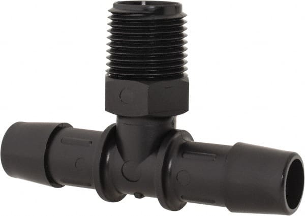 Made in USA - 1/2" Barb, 1/2, Nylon Single Barbed Tube Branch Tee - Black, Male - Exact Tooling