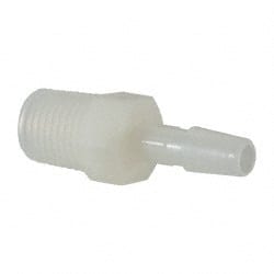 Made in USA - 1/4" Barb, 1/4, Nylon Single Barbed Tube Adapter - Natural, Male - Exact Tooling