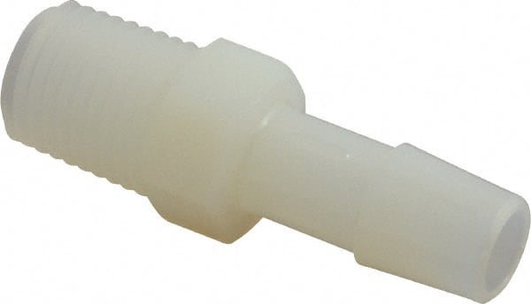 Made in USA - 3/8" Barb, 3/8, Nylon Single Barbed Tube Adapter - Natural, Male - Exact Tooling