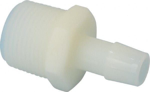 Made in USA - 1/2" Barb, 1/2, Nylon Single Barbed Tube Adapter - Natural, Male - Exact Tooling