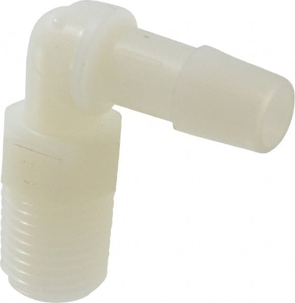 Made in USA - 3/8" Barb, 3/8, Nylon Single Barbed Tube Elbow - Natural, Male - Exact Tooling