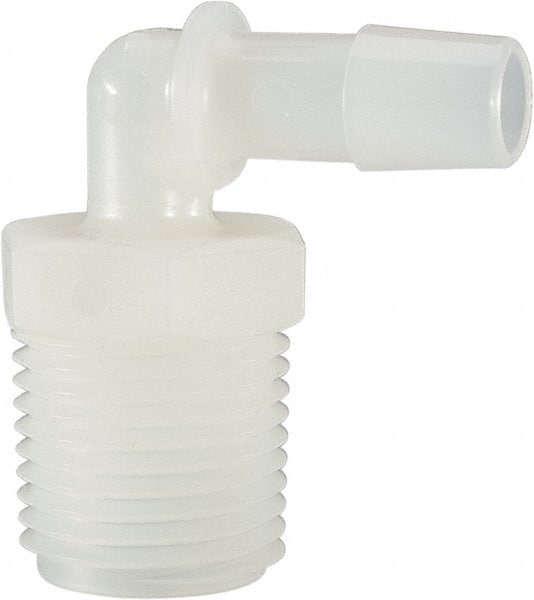 Made in USA - 3/8" Barb, 3/8, Nylon Single Barbed Tube Elbow - Natural, Male - Exact Tooling