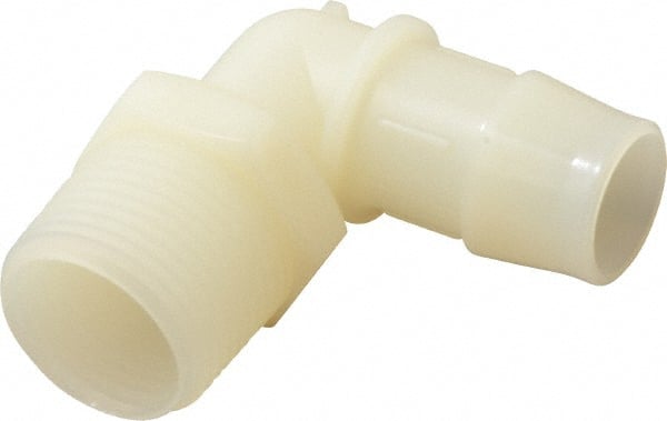 Made in USA - 3/4" Barb, 3/4, Nylon Single Barbed Tube Elbow - Natural, Male - Exact Tooling