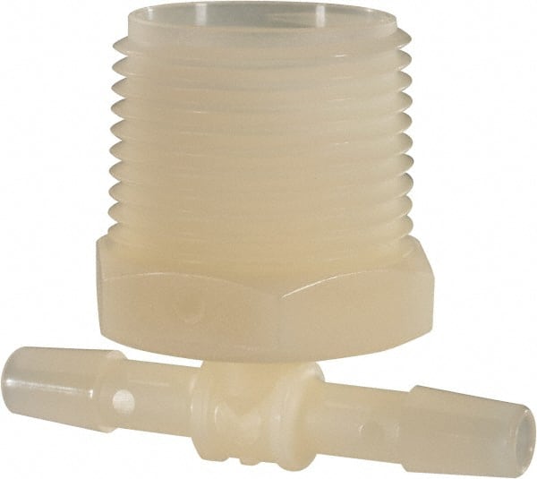 Made in USA - 1/4" Barb, 1/4, Nylon Single Barbed Tube Branch Tee - Natural, Male - Exact Tooling