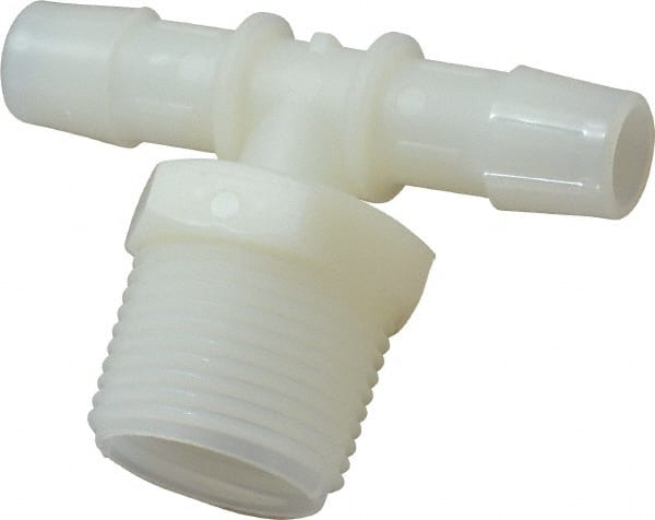 Made in USA - 1/2" Barb, 1/2, Nylon Single Barbed Tube Branch Tee - Natural, Male - Exact Tooling